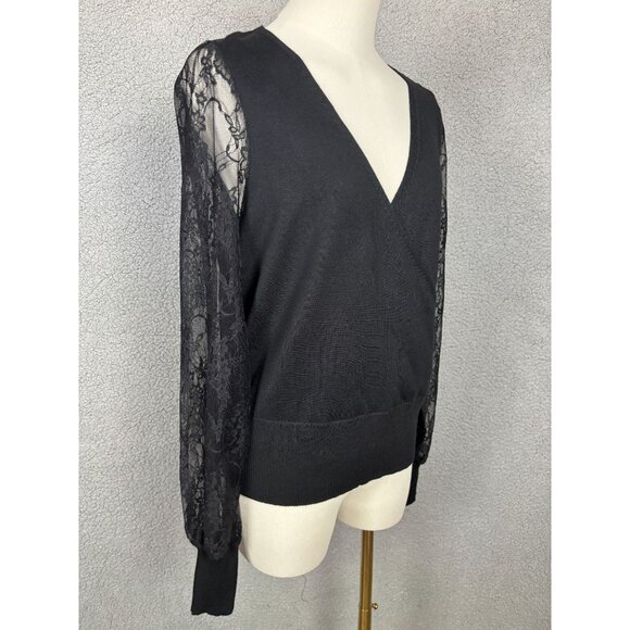 Madden Girl Juniors' Women Surplice-Neck Lace-Sleeve Sweater Black Size XL NWT's - Picture 2 of 8